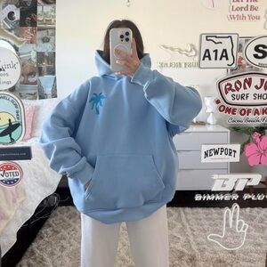 sky blue pink palm puff hoodie